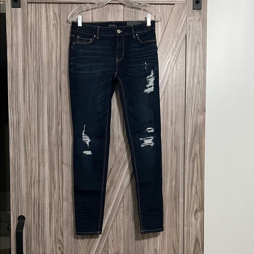 White House Black Market Dark Blue Distressed Skinny Jeans